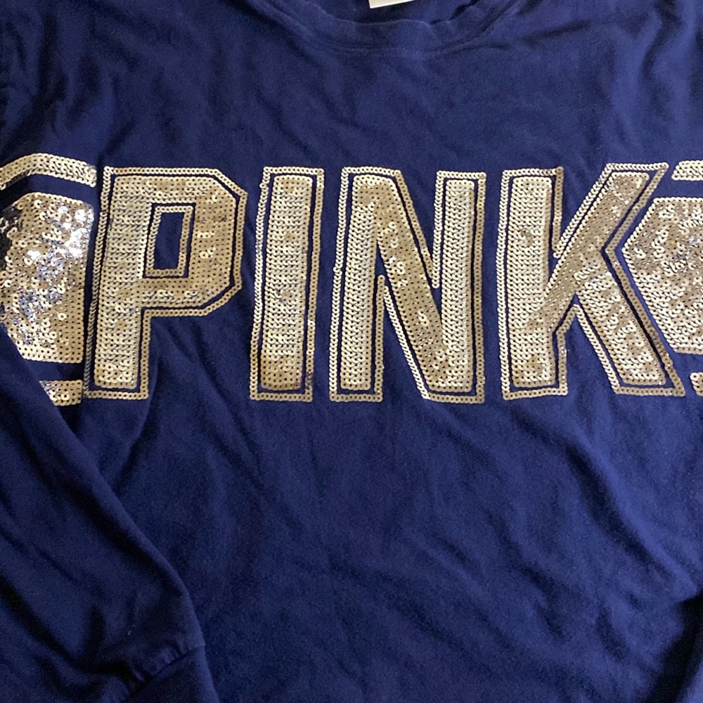 Victoria Secret PINK LONG SLEEVE SEQUIN T-SHIRT Sz. M (E3)